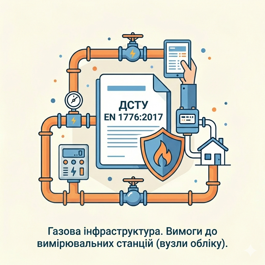 ДСТУ EN 1776:2017 — Газова інфраструктура. Вимоги до вимірювальних станцій (вузли обліку).